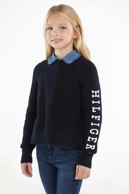 Tommy Hilfiger sweter bawełniany dziecięcy kolor granatowy ciepły