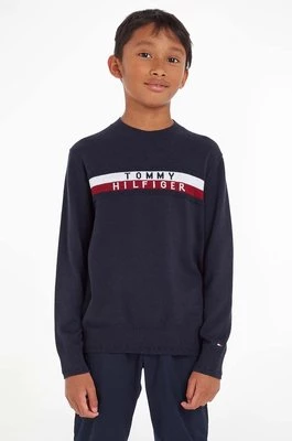 Tommy Hilfiger sweter bawełniany dziecięcy kolor granatowy lekki