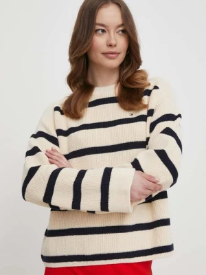 Zdjęcie produktu Tommy Hilfiger sweter bawełniany kolor beżowy ciepły WW0WW40751