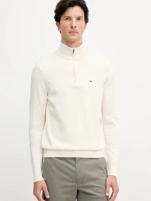 Tommy Hilfiger sweter bawełniany kolor beżowy lekki z półgolfem MW0MW37331