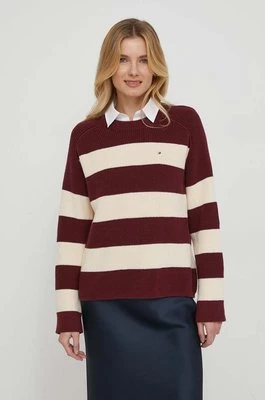 Tommy Hilfiger sweter bawełniany kolor bordowy ciepły WW0WW40751