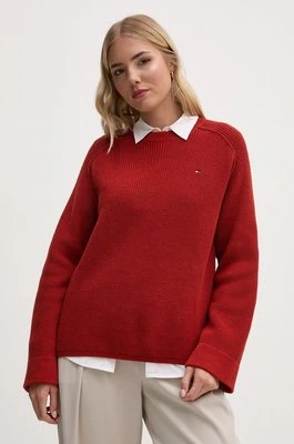 Tommy Hilfiger sweter bawełniany kolor bordowy ciepły