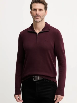 Tommy Hilfiger sweter bawełniany kolor bordowy lekki z półgolfem MW0MW37331