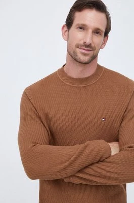 Tommy Hilfiger sweter bawełniany kolor brązowy lekki