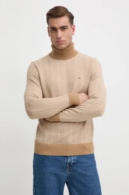 Tommy Hilfiger sweter bawełniany kolor brązowy lekki z golferm MW0MW37023