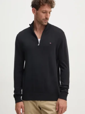 Tommy Hilfiger sweter bawełniany kolor czarny lekki z półgolfem MW0MW37331