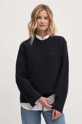 Tommy Hilfiger sweter bawełniany kolor granatowy ciepły