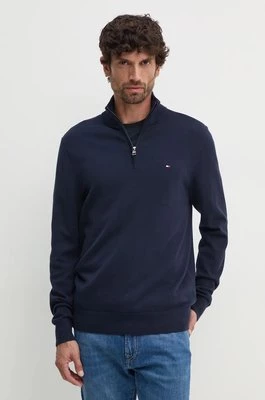 Tommy Hilfiger sweter bawełniany kolor granatowy lekki z półgolfem MW0MW37331