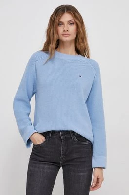 Tommy Hilfiger sweter bawełniany kolor niebieski ciepły WW0WW40751
