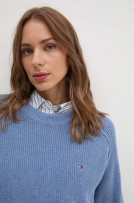 Tommy Hilfiger sweter bawełniany kolor niebieski ciepły