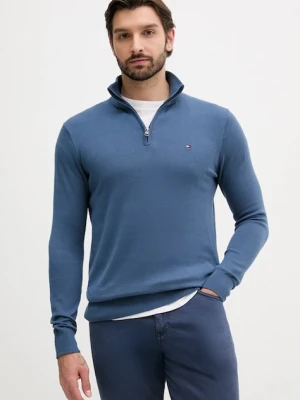 Tommy Hilfiger sweter bawełniany kolor niebieski lekki z półgolfem MW0MW37331