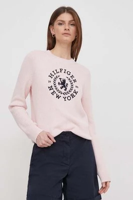 Tommy Hilfiger sweter bawełniany kolor różowy ciepły WW0WW41146CHEAPER