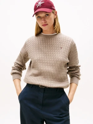 Tommy Hilfiger Sweter damski z dzianiny Kobiety Bawełna beżowy|brązowy marmurkowy,