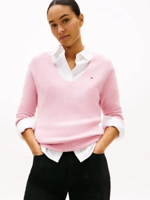 Tommy Hilfiger Sweter damski z dzianiny Kobiety Bawełna różowy jednolity,