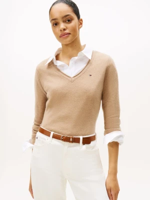 Tommy Hilfiger Sweter damski z dzianiny Kobiety Wełna beżowy jednolity,