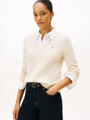 Tommy Hilfiger Sweter damski z dzianiny Kobiety Wełna biały marmurkowy,