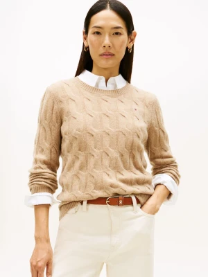 Tommy Hilfiger Sweter damski z dzianiny Kobiety Wełna brązowy jednolity,