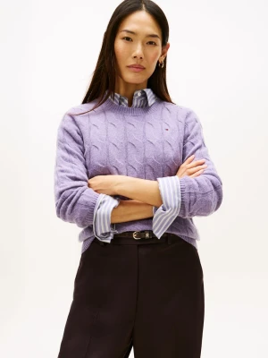 Tommy Hilfiger Sweter damski z dzianiny Kobiety Wełna lila jednolity,