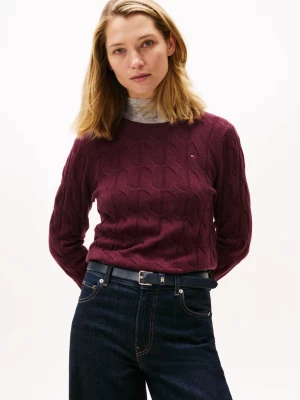 Tommy Hilfiger Sweter damski z dzianiny Kobiety Wełna lila jednolity,