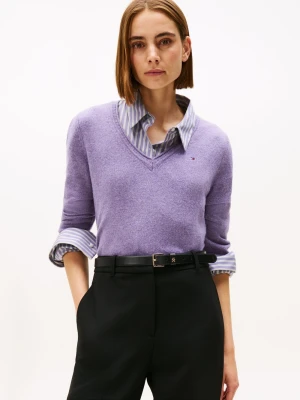 Tommy Hilfiger Sweter damski z dzianiny Kobiety Wełna lila marmurkowy,