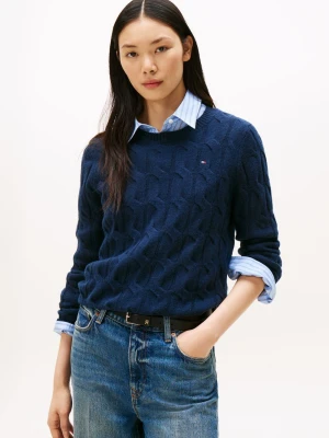 Tommy Hilfiger Sweter damski z dzianiny Kobiety Wełna niebieski wypukły wzór tkaniny,