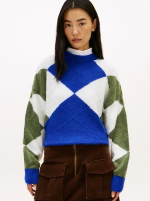 Tommy Hilfiger Sweter damski z dzianiny z alpaki Kobiety niebieski|biały|zielony w kratkę, XS/S