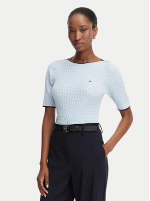 Tommy Hilfiger Sweter Fine Gg Cable Boat WW0WW50103 Niebieski jasny Regular Fit