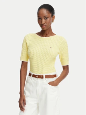 Tommy Hilfiger Sweter Fine Gg Cable Boat WW0WW50103 Żółty jasny Regular Fit