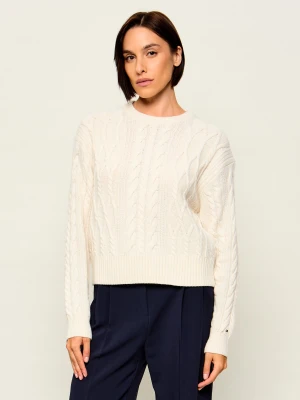 Tommy Hilfiger Sweter | Loose fit | z dodatkiem jedwabiu i wełny ecru