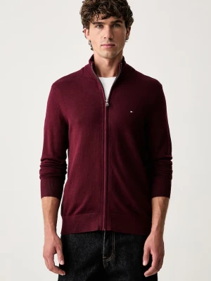 Tommy Hilfiger sweter rozpinany męski z bawełną bordowy