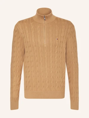 Tommy Hilfiger Sweter Typu Troyer braun CAMELOWY