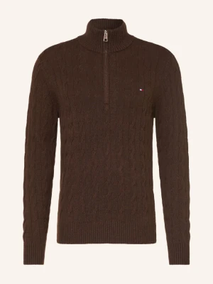 Tommy Hilfiger Sweter Typu Troyer braun CIEMNOBRĄZOWY