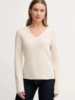 Tommy Hilfiger sweter wełniany damski kolor beżowy lekki WW0WW43505