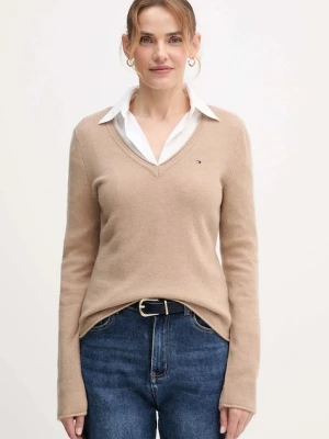 Tommy Hilfiger sweter wełniany damski kolor beżowy lekki WW0WW43505