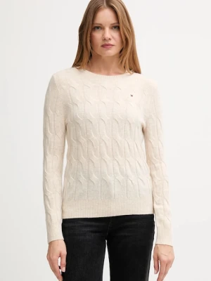 Tommy Hilfiger sweter wełniany damski kolor beżowy lekki WW0WW43586
