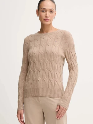 Tommy Hilfiger sweter wełniany damski kolor beżowy lekki WW0WW43586