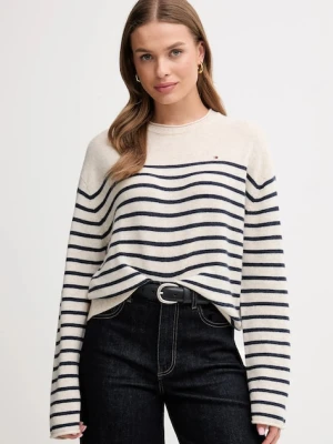 Tommy Hilfiger sweter wełniany damski kolor beżowy lekki WW0WW46438