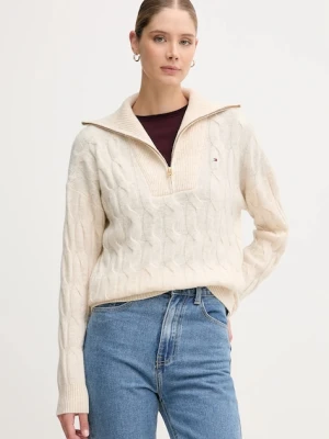 Tommy Hilfiger sweter wełniany damski kolor beżowy WW0WW46425