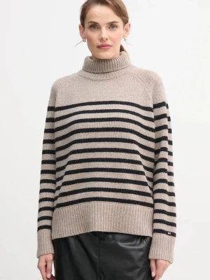 Zdjęcie produktu Tommy Hilfiger sweter wełniany damski kolor beżowy z golfem WW0WW46413