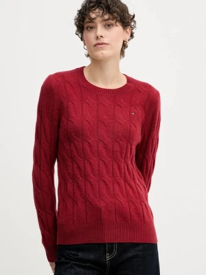 Tommy Hilfiger sweter wełniany damski kolor bordowy lekki WW0WW43586
