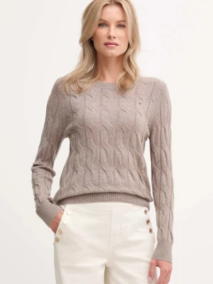 Tommy Hilfiger sweter wełniany damski kolor brązowy lekki WW0WW43586