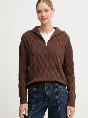 Tommy Hilfiger sweter wełniany damski kolor brązowy WW0WW46425
