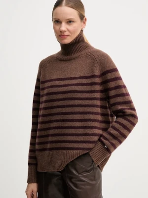 Tommy Hilfiger sweter wełniany damski kolor brązowy z golfem WW0WW46413