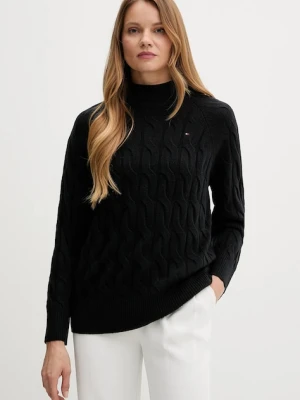 Tommy Hilfiger sweter wełniany damski kolor czarny lekki z golfem WW0WW46791