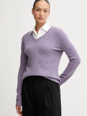 Tommy Hilfiger sweter wełniany damski kolor fioletowy lekki WW0WW43505