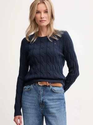 Tommy Hilfiger sweter wełniany damski kolor granatowy lekki WW0WW43586