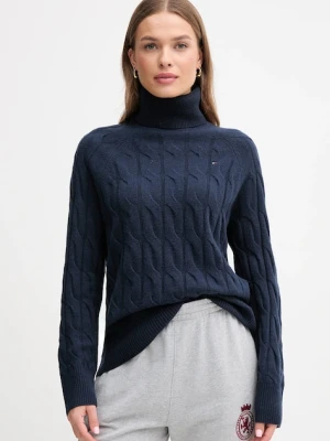 Tommy Hilfiger sweter wełniany damski kolor granatowy lekki z golfem WW0WW46791
