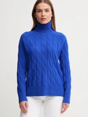 Tommy Hilfiger sweter wełniany damski kolor niebieski lekki z golfem WW0WW46791