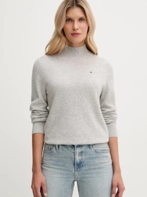 Tommy Hilfiger sweter wełniany damski kolor szary lekki z półgolfem WW0WW47468