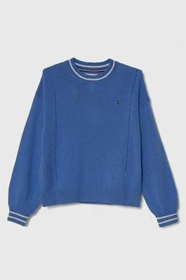 Tommy Hilfiger sweter wełniany dziecięcy kolor niebieski lekki